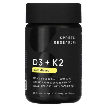 Sports Research D3 + K2 Plant Based 125 mcg/100 mcg 60 Veggie Softgels