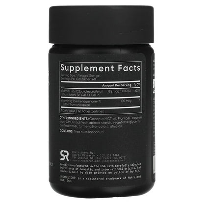 Sports Research D3 + K2 Plant Based 125 mcg/100 mcg 60 Veggie Softgels