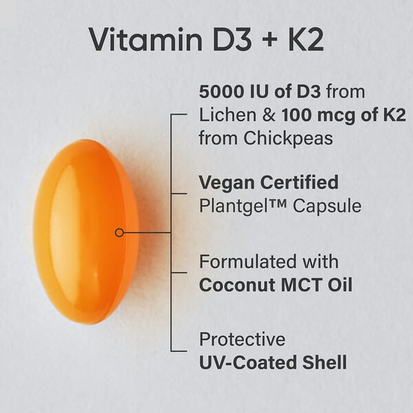 Sports Research D3 + K2 Plant Based 125 mcg/100 mcg 60 Veggie Softgels