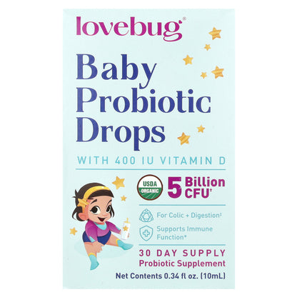 LoveBug Probiotics Baby Probiotic Drops with Vitamin D 0.34 fl oz (10 ml)