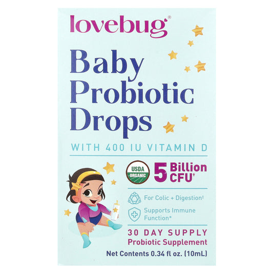 LoveBug Probiotics Baby Probiotic Drops with Vitamin D 0.34 fl oz (10 ml)