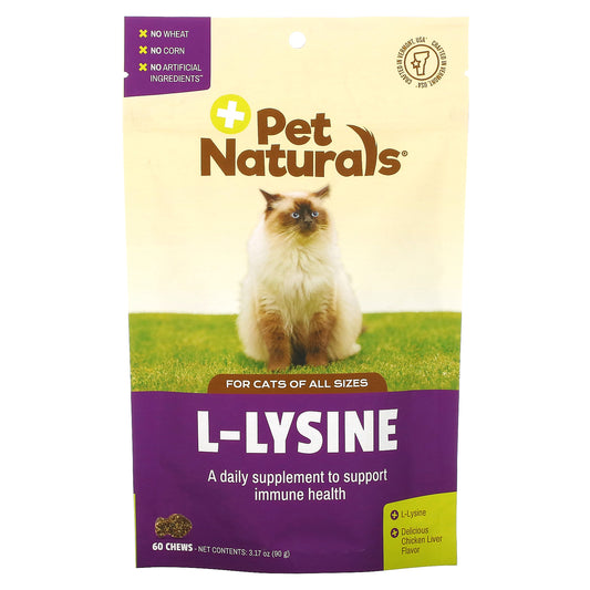 Pet Naturals L-Lysine For Cats All Sizes Chicken Liver 250 mg 60 Chews 3.17 oz (90 g)