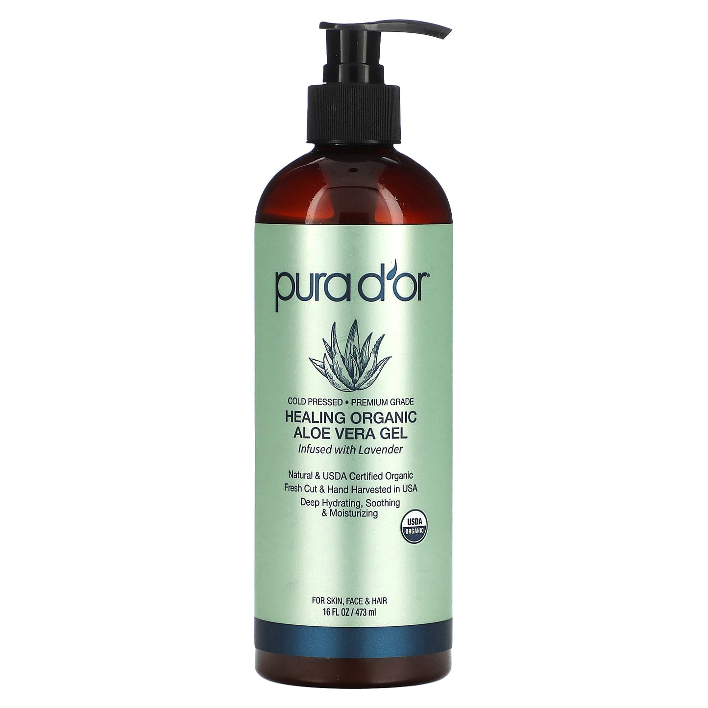 Pura D'or Healing Organic Aloe Vera Gel Infused With Lavender 16 fl oz (473 ml)