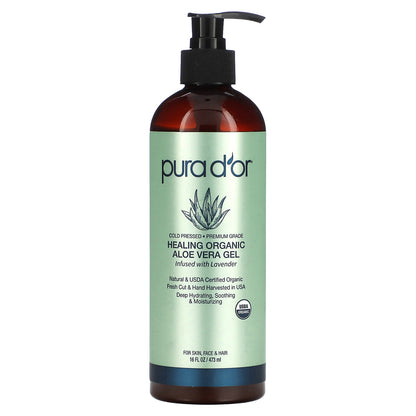 Pura D'or Healing Organic Aloe Vera Gel Infused With Lavender 16 fl oz (473 ml)