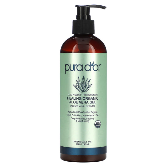 Pura D'or Healing Organic Aloe Vera Gel Infused With Lavender 16 fl oz (473 ml)